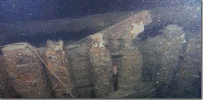 The hull of a shipwreck