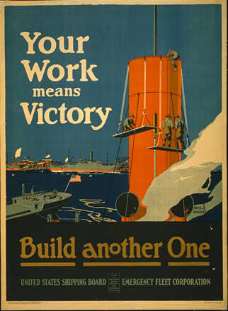 an old war-time poster encouraging ship building