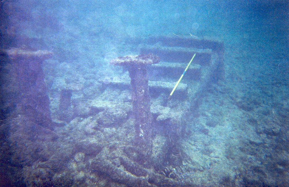 empty depth charge rack underwater