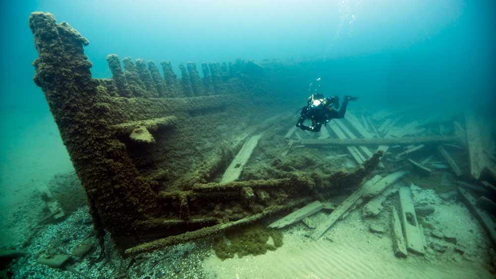 wreck with diver to the right