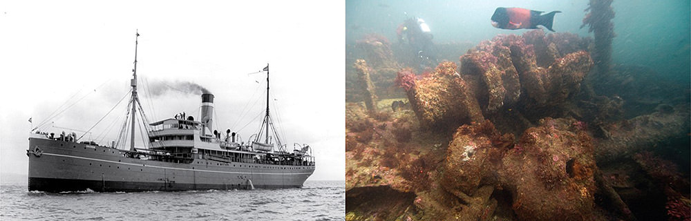 historical photo of the cuba and a view of the wreck of the cuba