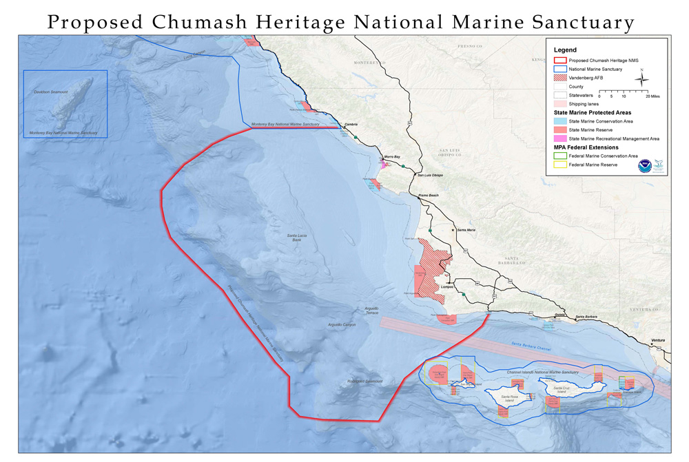 map of proposed Chumash National Marine Sanctuary boundary