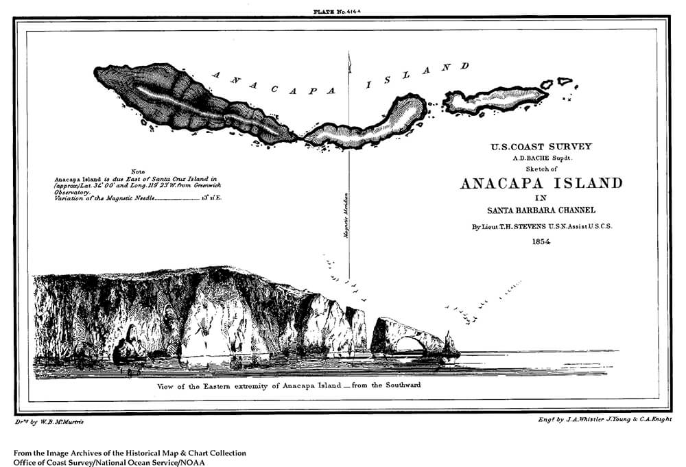 a black and white chart of Anacapa Island