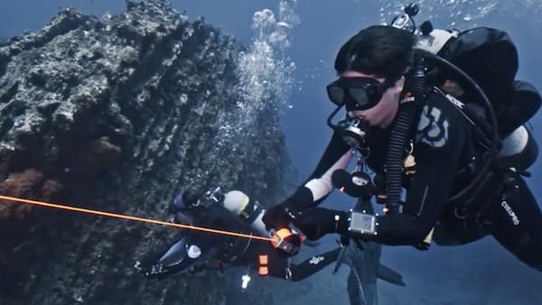 Diver working on a coral reef