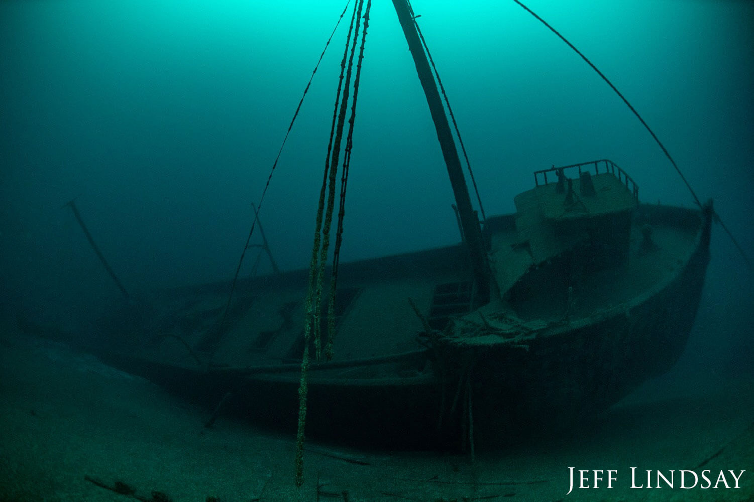 Shipwreck sitting on the bottom of Lake Huron.