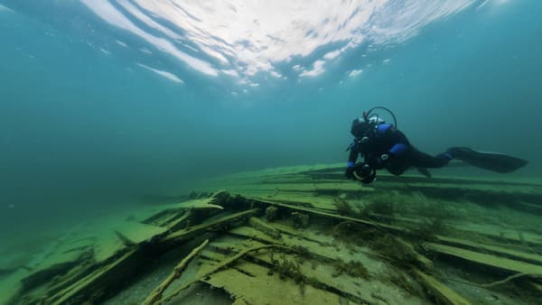 Diver near a shipwreck