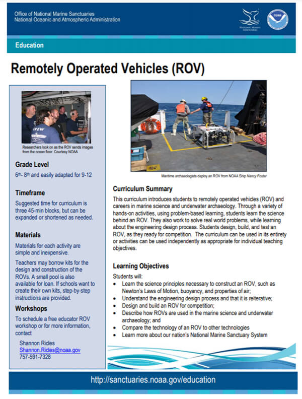 Cover of ROV Curriculum document