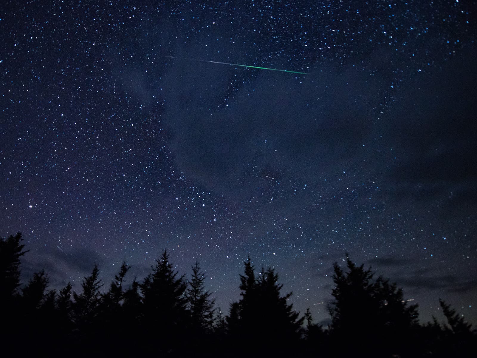 view of the perseid meteor shower in the night sky