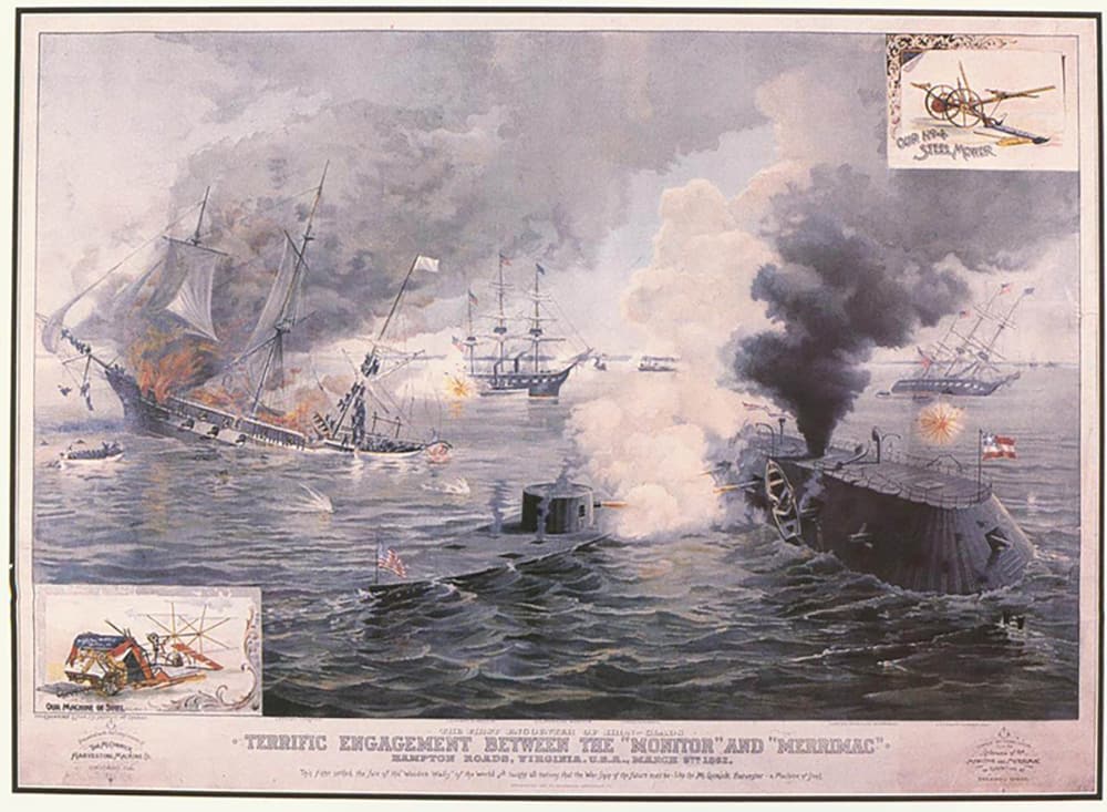 a painting of two vessels at war