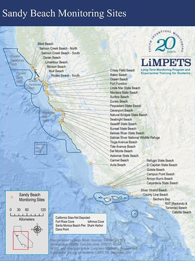 tmap of LiMPETS Sandy Beach Monitoring Sites