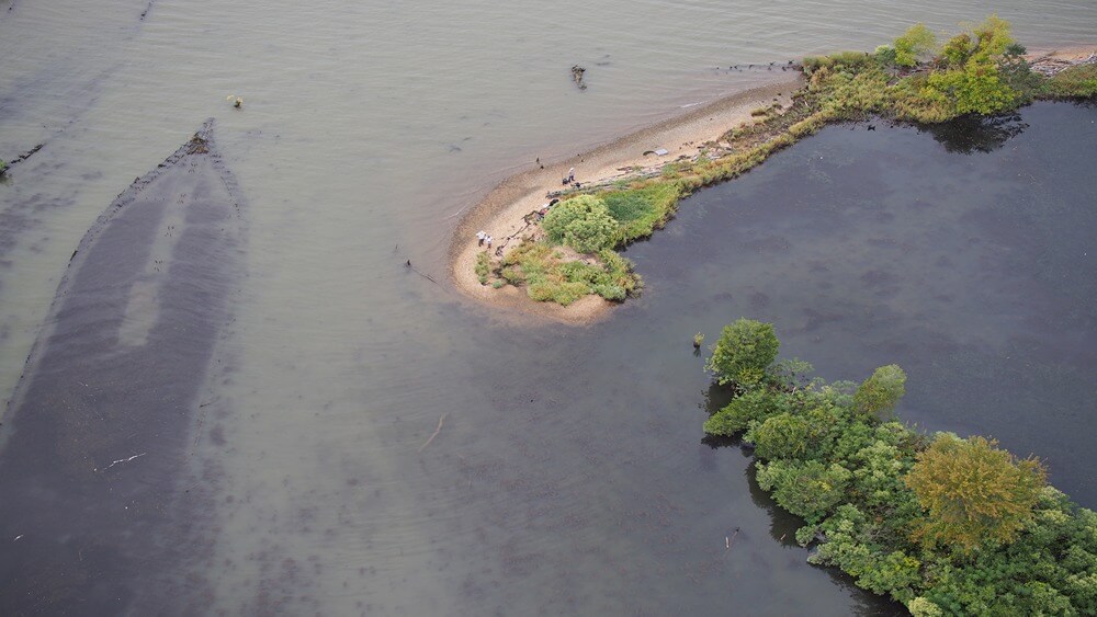 Drone photograph of the remains of Bayou Teche (located on the left side of image)
