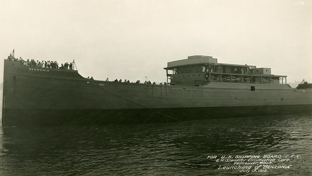 Photograph of the Benzonia on water July 13, 1918, Vancouver, Washington. (Source: Washington State Archives).