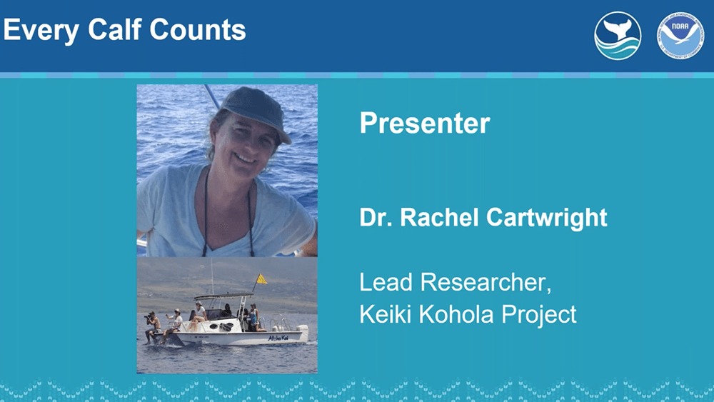 Presentation slide for “Every Calf Counts” and photo of female presenter in gray hat, and white t shirt.