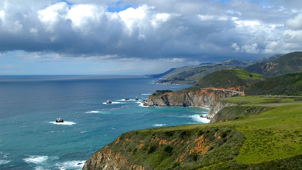 cliffs and rolling hills along a coastline