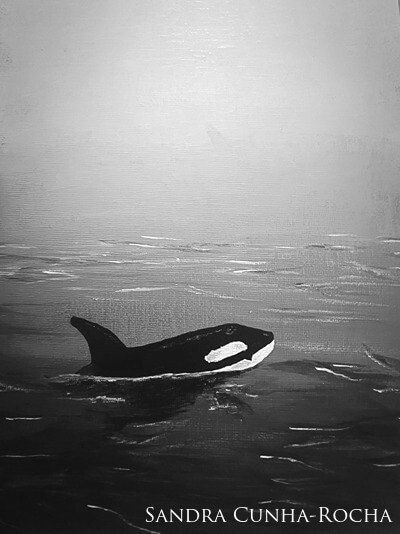 Painting of a solo orca (killer whale).