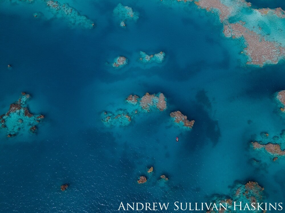 Aerial view of a remote coral reef.