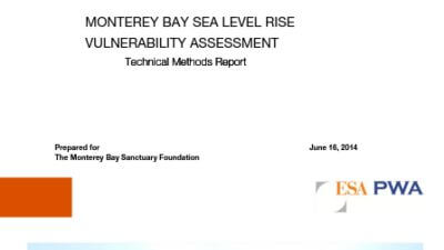 Cover of the Monterey Bay Sea Level Rise Vulnerability Assessment, including an image of the beach and boardwalk.