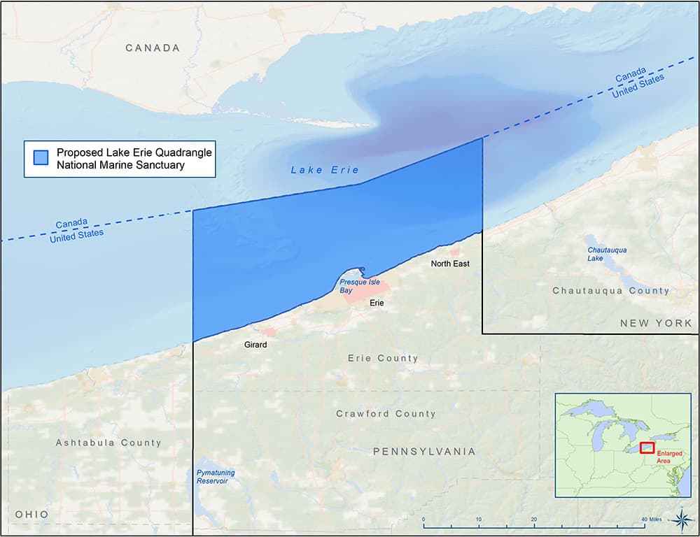 Map of the proposed Lake Erie Quadrangle national marine sanctuary