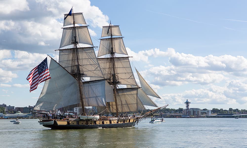 the u.s. brig niagara in transit with it's sails open
