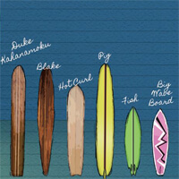 various surfboards from throughout history