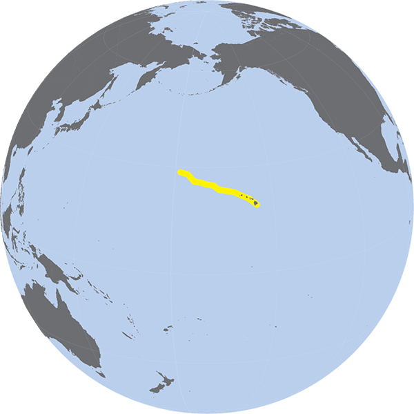 A map highlighting the Hawaiian islands as the area of the monk seal habitat
