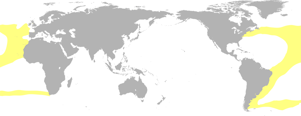 A world map highlighting sections of the atlantic ocean