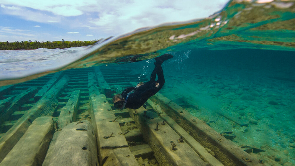 Snorkeling in shallow shipwreck