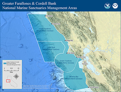 map of Management Area of Greater Farallones and Cordell Bank National Marine Sanctuaries