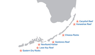 map highlighting the 7 reefs