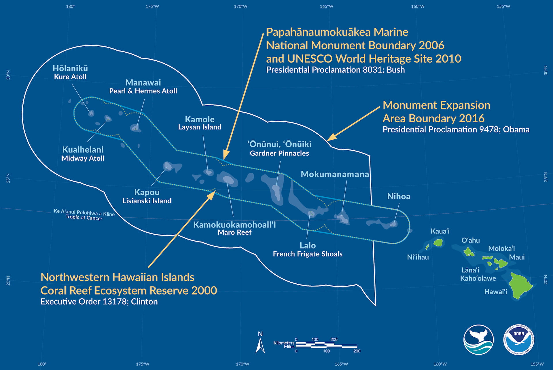 map Papahānaumokuākea Marine National Monument including both the orginal and expanded boundries