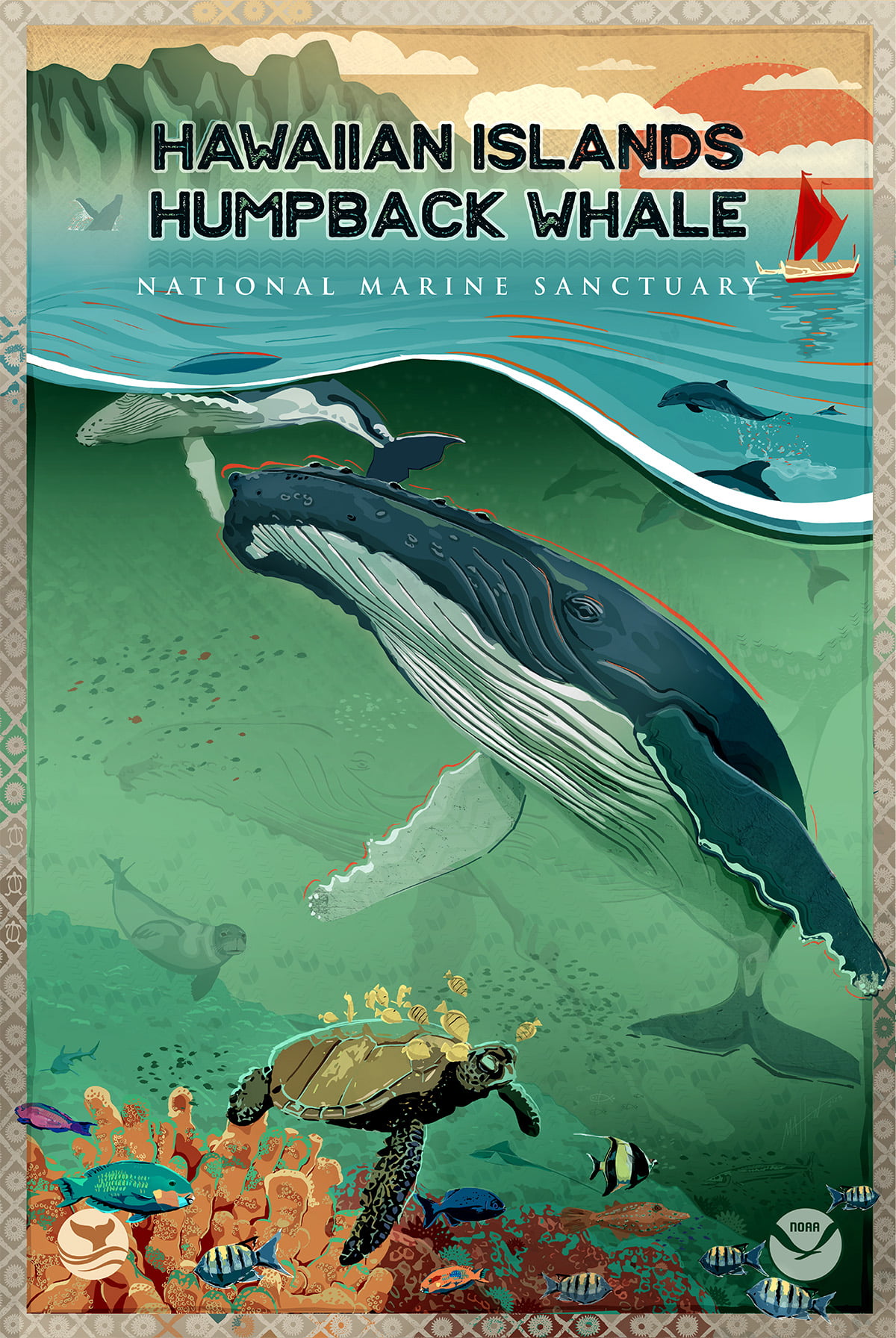 Hawaiian Islands Humpback Whale National Marine Sanctuary Poster