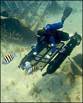 Tane Casserley driving the photo-mosaic sled during the shipwreck trail mission