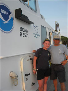 MNMS Youth Working Group Member, Sally Pryor, poses for a picture with Captain Bob Wallace aboard the RV-8501.