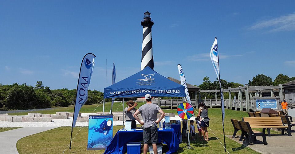 welcome stand setup outside the Cape Hatteras Light Station in Buxton, North Carolina