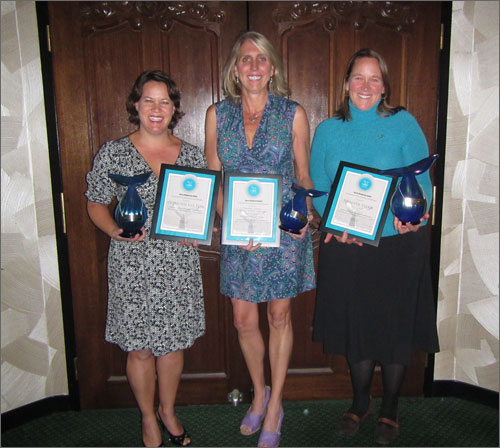 From L-R: Claire Fackler and Julie Bursek, representing the Ocean for Life team and Jennifer Stock, the individual award recipient.