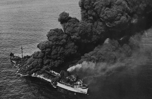 SS Pennsylvania Sun torpedoed by the German submarine U-571 in July 1942