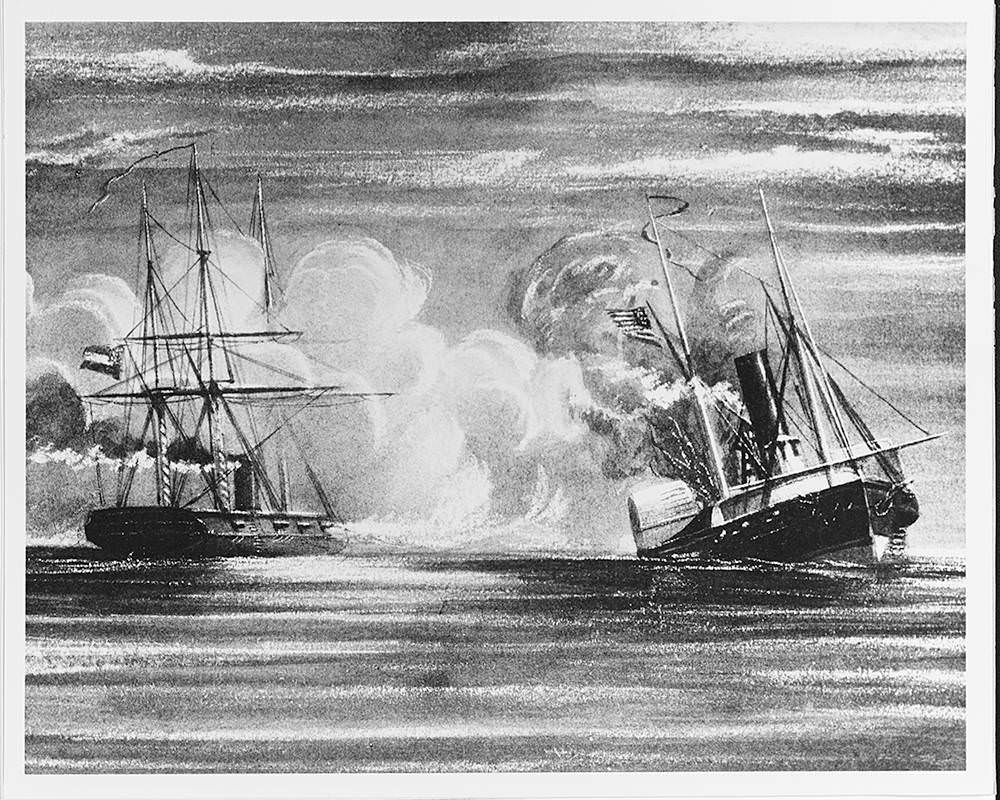 drawing of the battle between the uss hatteras and css alabama