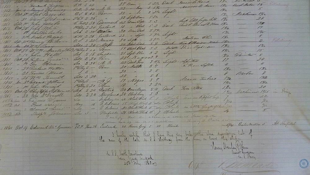 photo of part of the ship manifest
