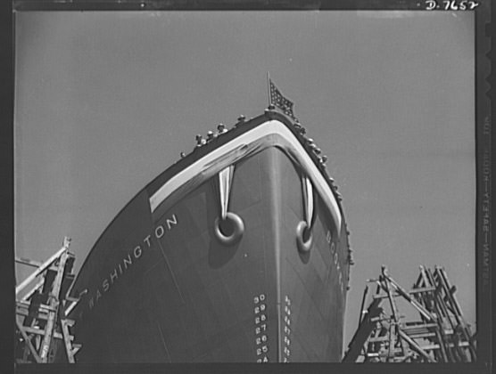 photo from the launch of the Liberty Ship SS Booker T. Washington in 1942