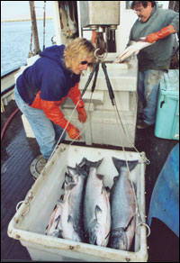 Barbara counts her catch of the day from a typical fishing trip.