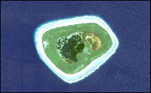 Satellite image of Swains Island, showing the lagoon in the center.