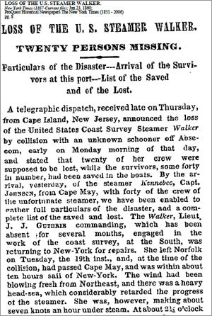 Report of the loss of the U.S. steamer Walker in the New York Times, June 23, 1860.