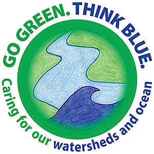 zero waste week logo - go green. think blue. caringfor our watersheds and ocean