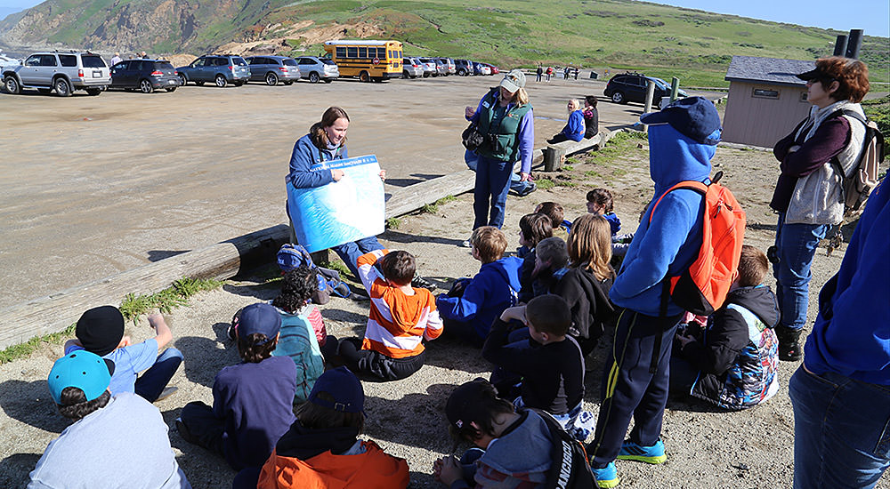 Jenny Stock teaching 4th graders  on an Every Kid in a Park field tripat Bodega Head