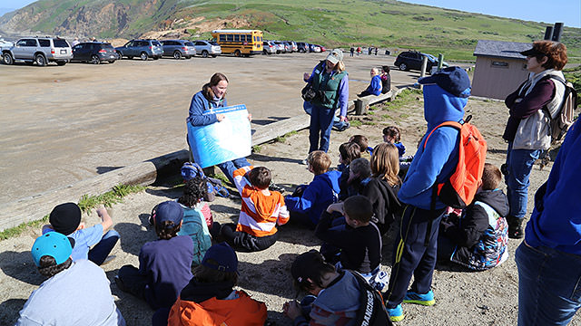 Jenny Stock teaching 4th graders  on an Every Kid in a Park field tripat Bodega Head
