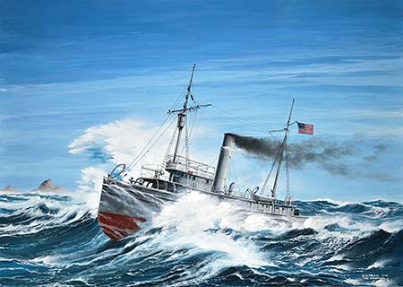 painting of cosetoga in rough seas near the farallon islands