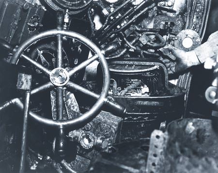 view of the interior of the central section and the steering gear and gyro-compass of submarine HA-19