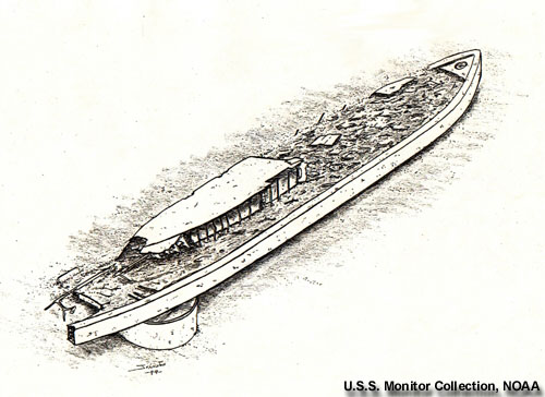 Drawing of the wreck of the monitor