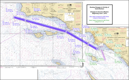 NOAA chart showing the Santa Barbara Channel Traffic Separation Scheme adjustments.
