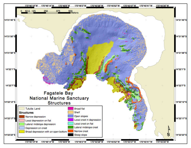 Map of the physical structures on the deep reef slopes within Fagatele Bay National Marine Sanctuary